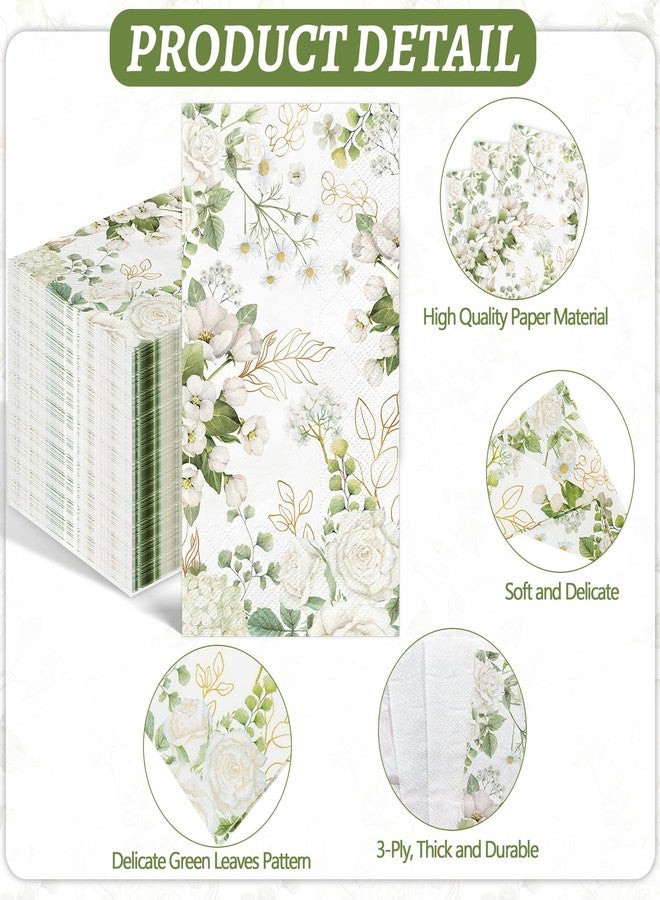 IANFEPH 100 PCS White Floral Paper Napkins 3 Ply Disposable Hand Towels for Bathroom Spring Flowers Guest Napkins Greenery Floral Dinner Napkin Decor for Wedding Bridal Baby Shower Birthday Tea Party - Image 3